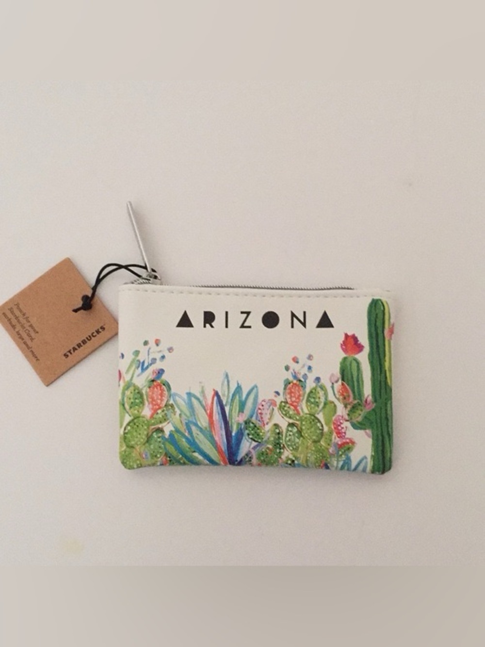 Starbucks Arizona Cactus Zip Pouch - White with Green and Pink Accents